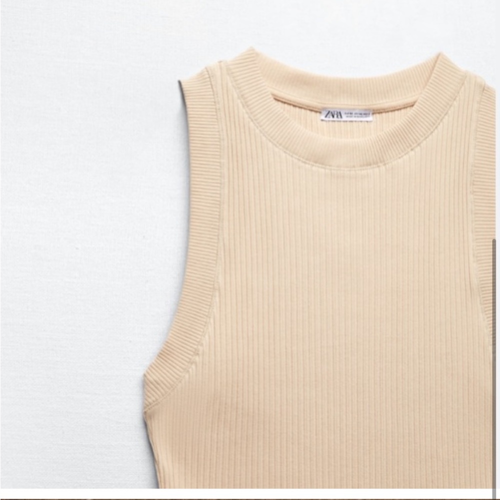 Zara Ribbed Halter Tank, Size Small, color Sand - Picture 4 of 8